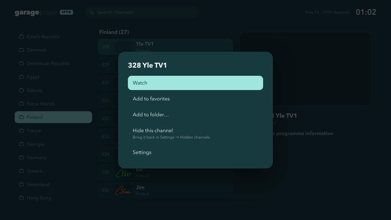 Favourites, your own folders and hidden channels